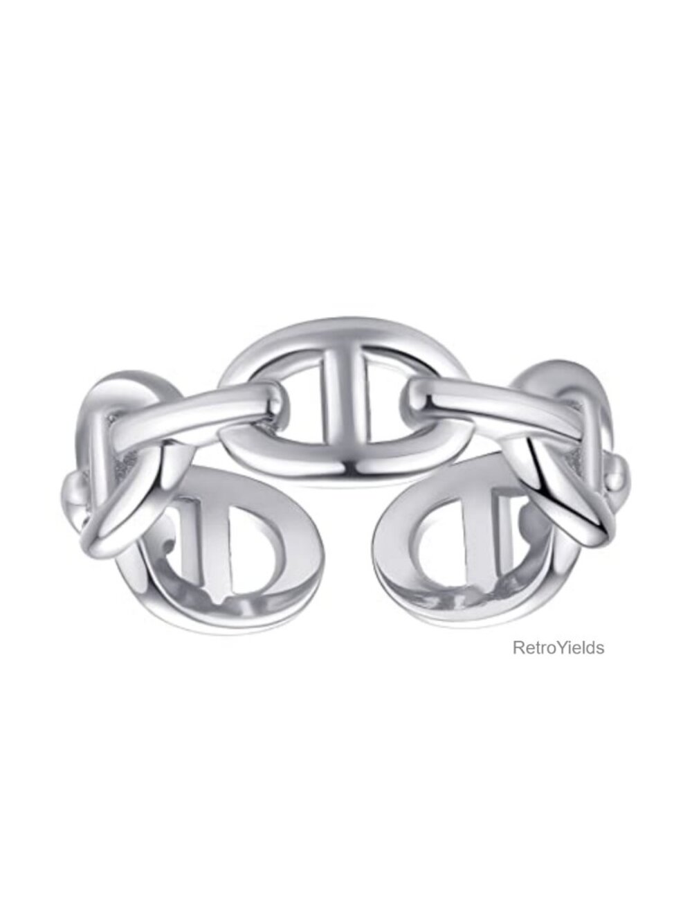 Gold Plated Sterling Silver Chain Link Open Ring Adjustable Stackable